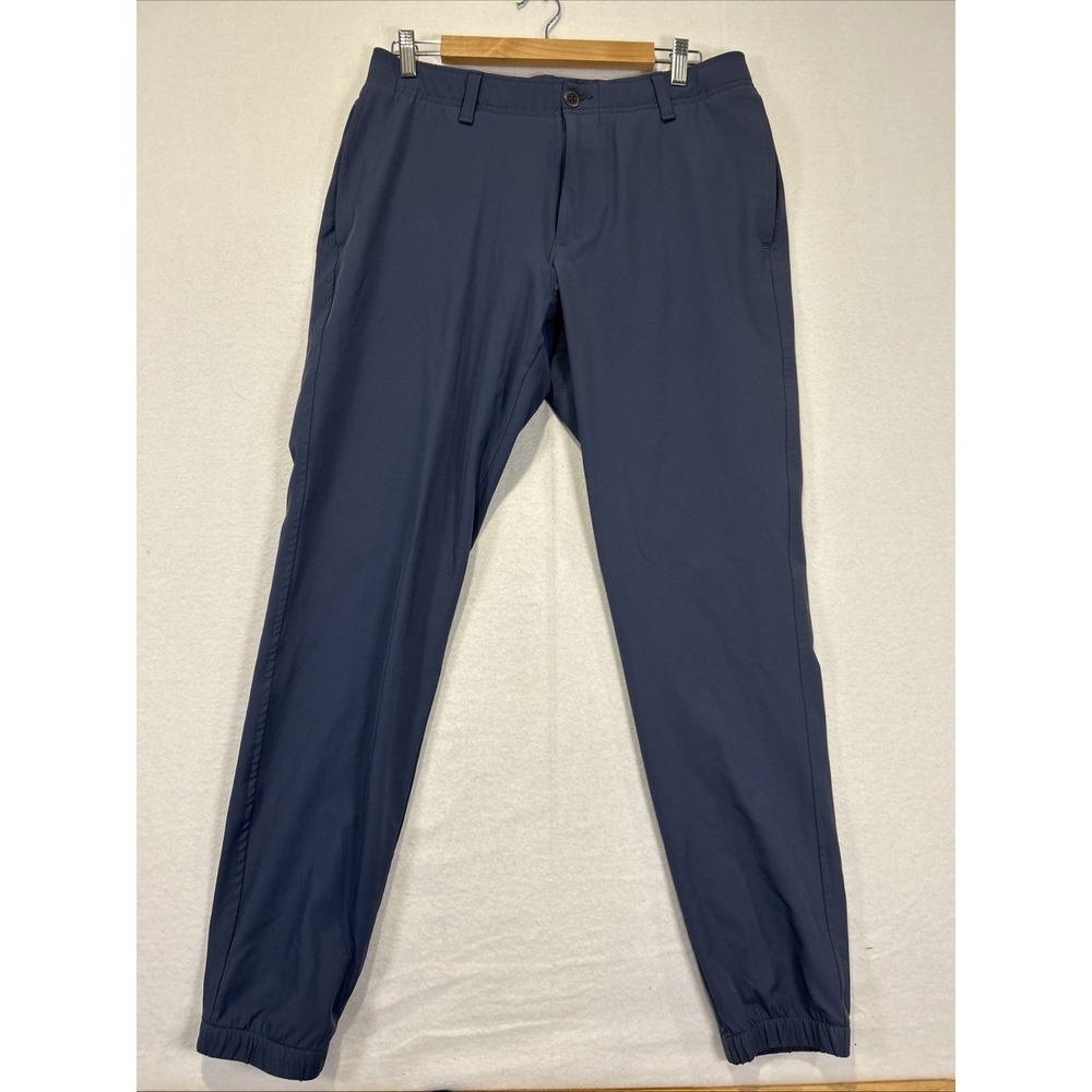 Under Armour Golf Pants Tapered Leg 32x30 Stretch Waist Elastic Cuff Gray Blue